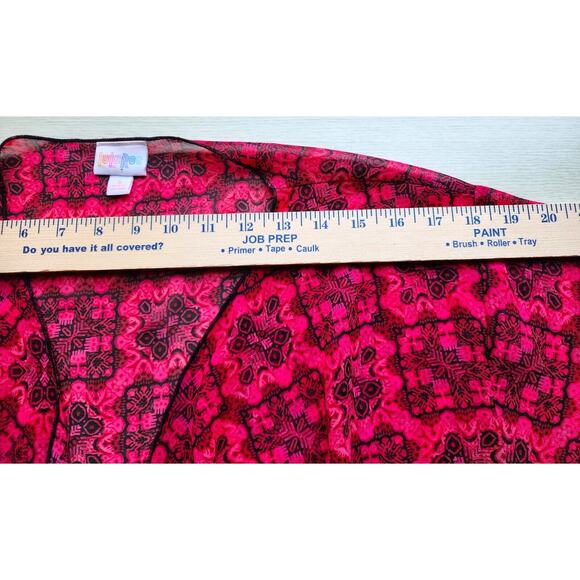 KIMONO/ROBE/COVER UP-LULAROE-Sheer-Red & Black-Black Fringe-Open Front-Size SM - Picture 10 of 13